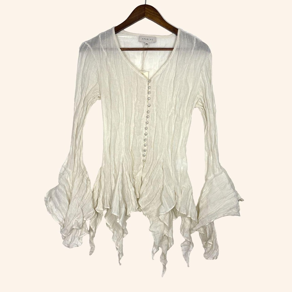 Aperlae Ivory Linen Bell Sleeve Top NWT
